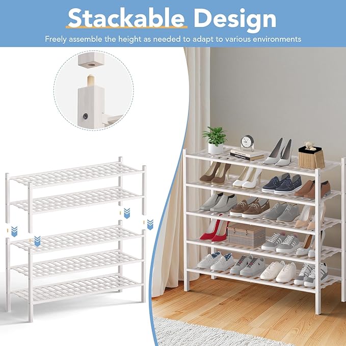 Haddockway Long 3 Tier Bamboo Shoe Rack Storage Organizer, Small Space - Image 6