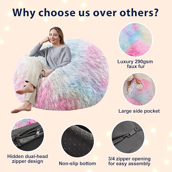 5FT Rainbow Bean Bag Chair Cover - Image 4