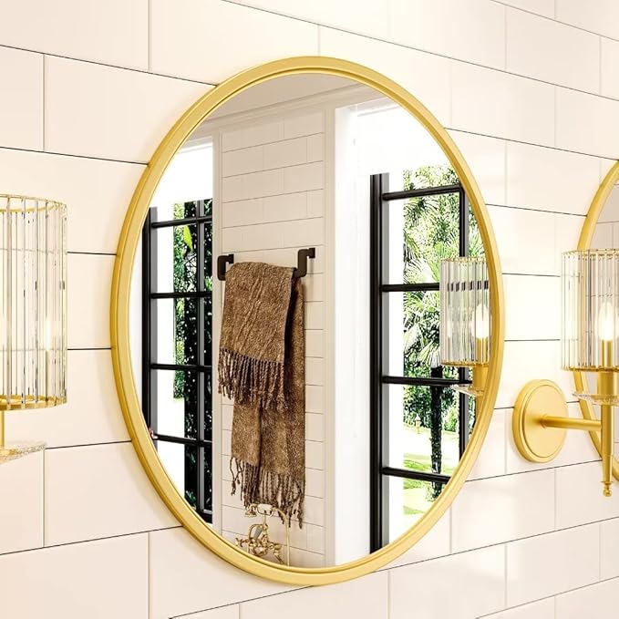 Growsun Gold Round Mirror, 20 inch Circle Wall Mirror - Image 2