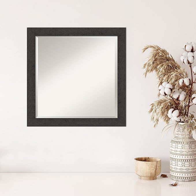 Amanti Art Brown Wall Mirror 24x24 Rustic Plank Espresso Narrow Square Bathroom - Image 5