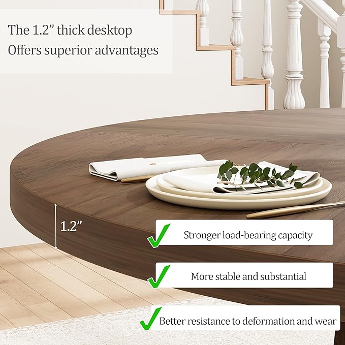 GarveeHome Round Dining Table for 4, Kitchen Dining Room Circle Dinner Pedestal - Image 6