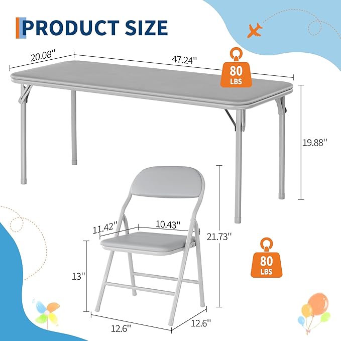 IDEALHOUSE 5 Piece Folding Kids Table and Chairs Set, Children's Activity Table - Image 3