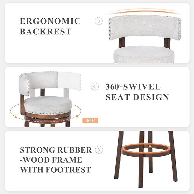 COLAMY Swivel Bar Stools Set of 3, Swivel Counter Height Barstools - Image 5