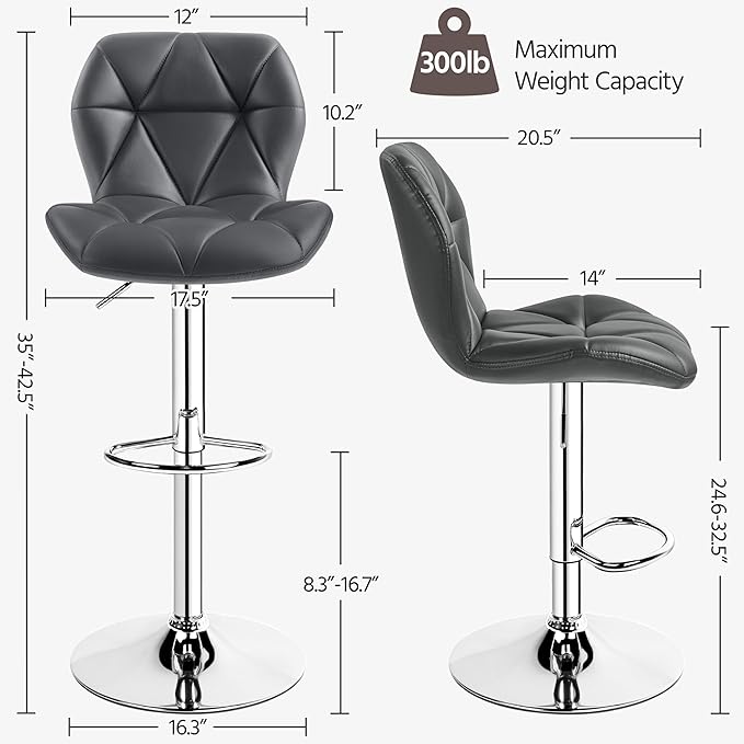 Yaheetech Bar Stools Set of 4, Adjustable PU Leather Swivel Barstools, Modern - Image 3