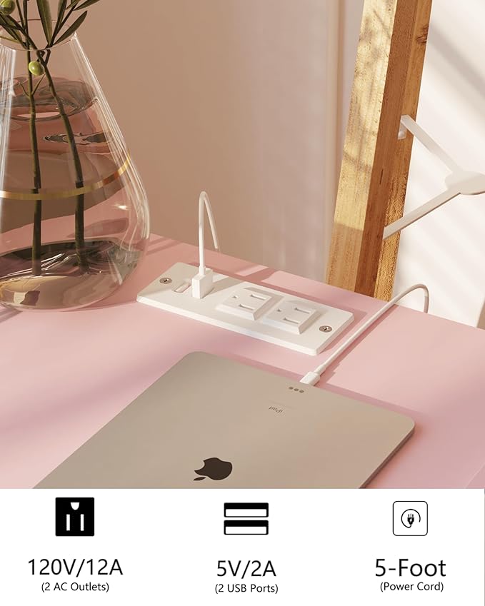 Nightstand with Oultlet, Modern Bedside Table with Storage Drawer and Open Wood - Image 6