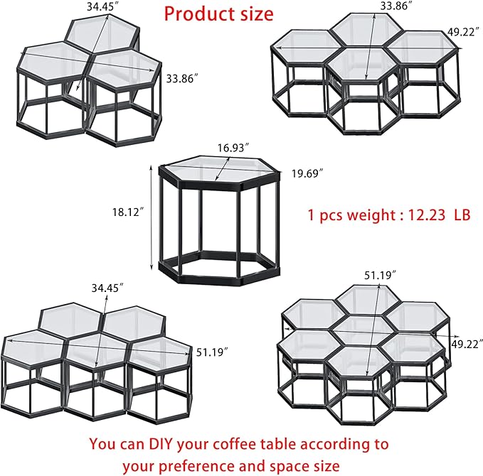 Coffee Table Glass Modern Coffee Table, Hexagon Free Combination Glass Center - Image 3