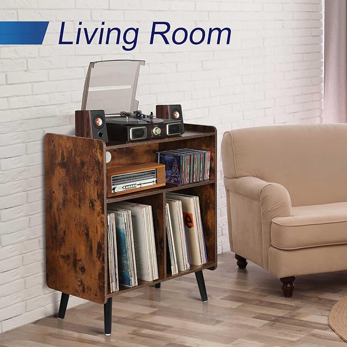 3-Tier Vintage Record Player Stand, Mid-Century Vinyl Record Storage Cabinet - Image 3