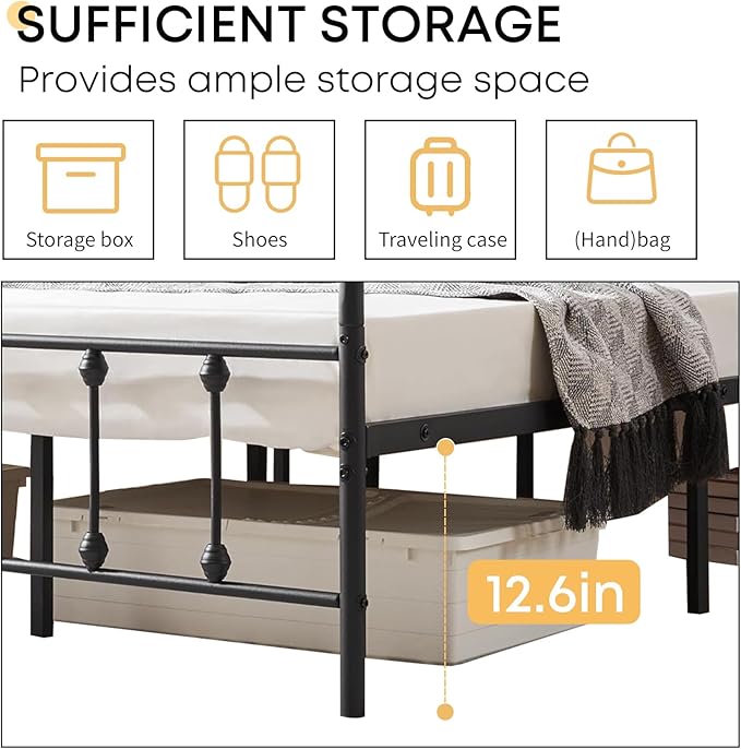 Full Size Bed Frame-Classic Metal Platform Bed Frame Mattress Foundation - Image 3