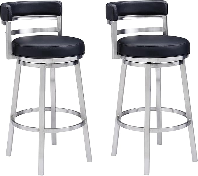 Armen Living Madrid 30" Seat Height Swivel Modern Black Faux Leather and by ArmenLiving