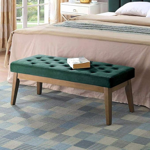 24KF Velvet Upholstered Buttons Tufted Entryway Bench by WEMARTHOMEDECOR