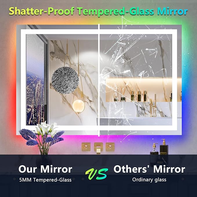 48x36 Inch RGB LED Bathroom Mirror Front Light and RGB Backlit Lighted Vanity - Image 6