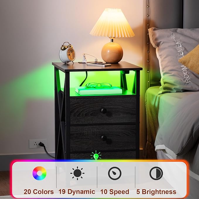 AMHANCIBLE LED Nightstand with Charging Station, Smart End Side Table with USB - Image 7