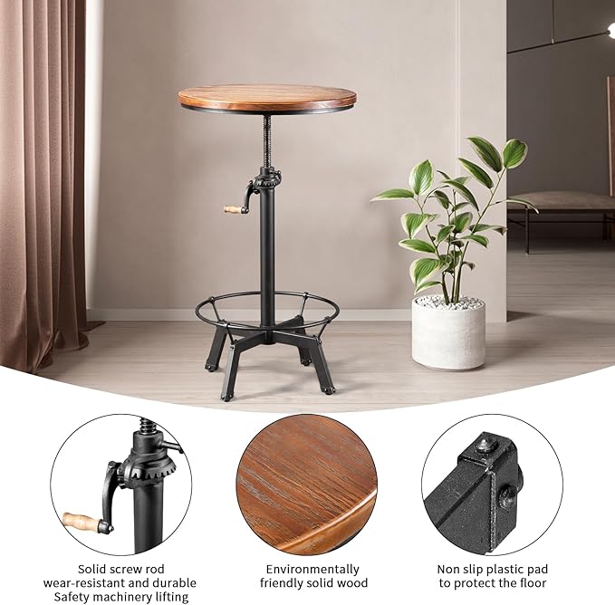 LOKKHAN 33.5-39.4 Inch Tall Industrial Bar Table-Adjustable Bar Height Bistro - Image 2