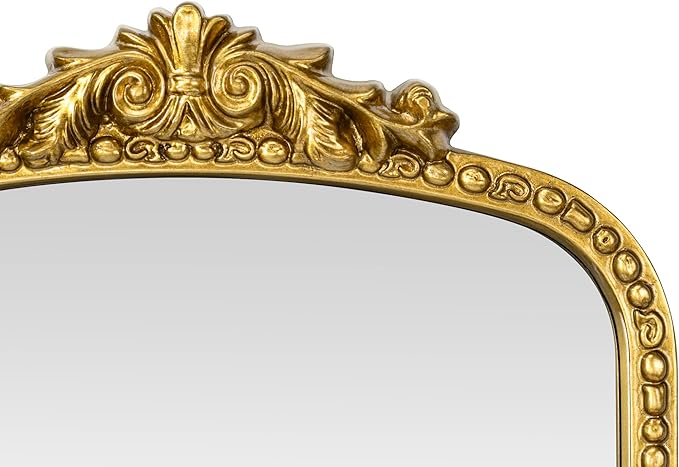 Antiqued Gold Ornate Mirror Arched Mantel Wall Mirror Baroque Inspired Bathroom - Image 6