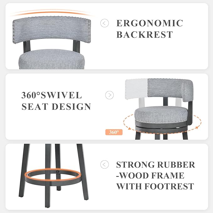 COLAMY Swivel Counter Height Bar Stools Set of 1, 25 Inch Modern Upholstered - Image 5