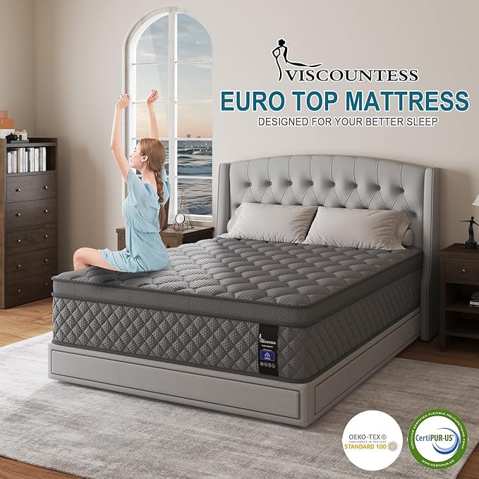 Full Mattress, 12 Inch Hybrid Mattresses Grey, Mattress Medium Firm - Image 2