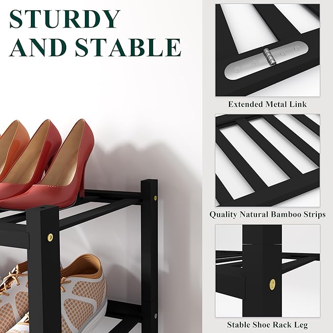 Smiry Shoe Rack, 5 Tier Bamboo Shoe Organizer, Stackable Free Standing Wooden - Image 3