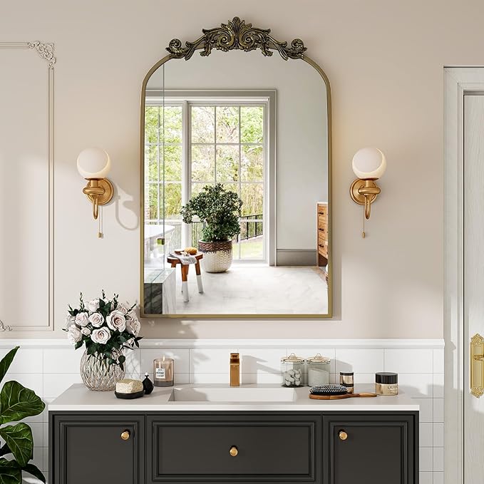 Vintage Arched Bathroom Mirror, 24x36 Inch Retro Wall Mounted Vanity Mirror - Image 8