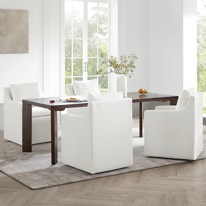 Upholstered Dining Chairs with Casters Washable Cover Side Deskchair with - Image 8