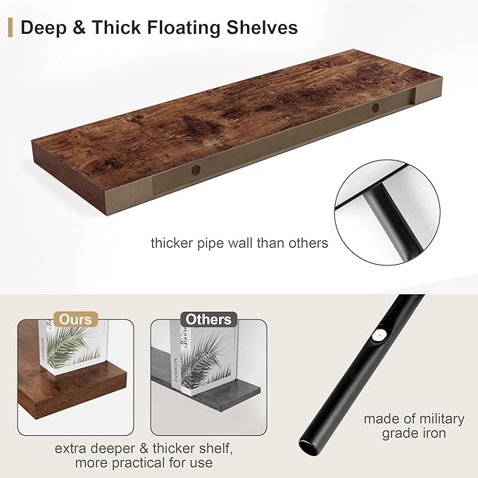 Heimlove Bathroom 12'' Deep Floating Shelves - Image 8