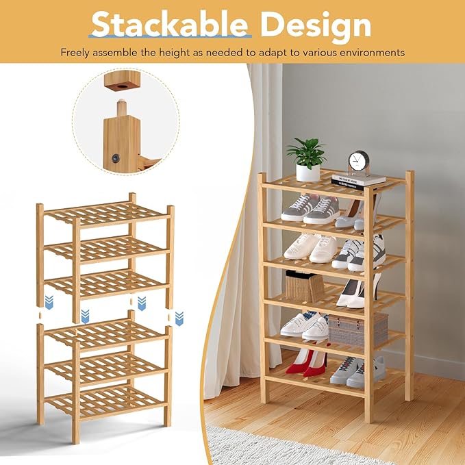 Haddockway small 3 Tier Bamboo Shoe Rack Storage Organizer, Small Space - Image 6