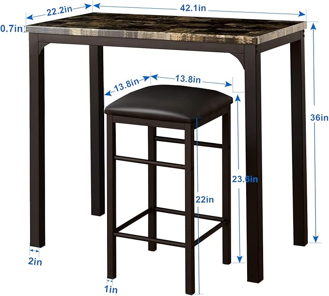 VECELO Dining Table Set with 2 Stools, 3 Piece Counter Height - Image 8