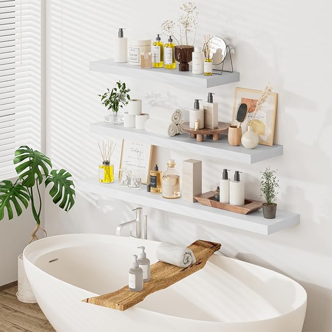 Heimlove 48W x 12D Long Floating Shelf, 12 Inch Deep White Floating Shelves - Image 6