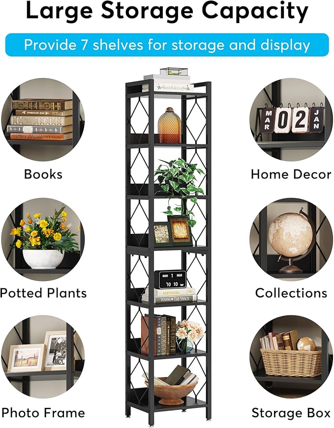Tribesigns 78.7 Inch Extra Tall Narrow Bookshelf, 7 Tier Skinny Bookcase - Image 7