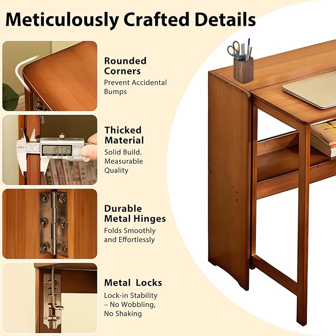 39.37" Bamboo Folding Desk, Space-Saving Computer Desk - Image 5