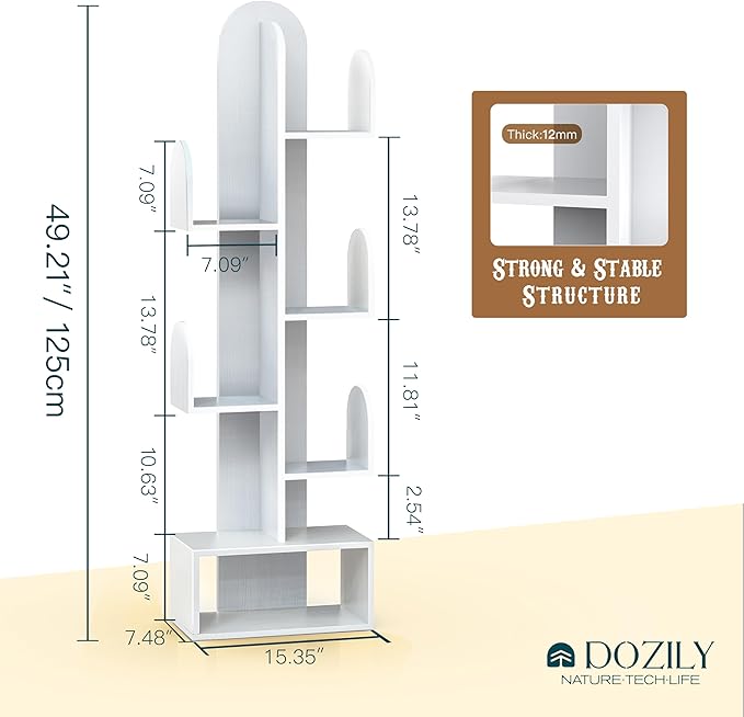 Cactus Tree Bookshelf, 5-Tier Wood 50" Tall Storage Rack - Image 3