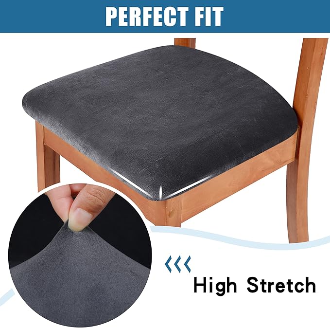 Smiry Velvet Seat Covers for Dining Room Chair Set of 4, Stretch Fit Removable - Image 4