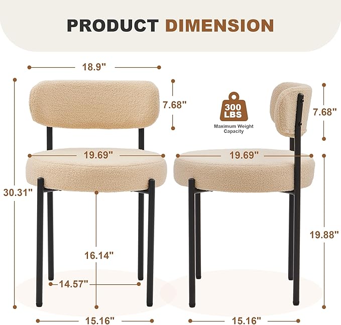 Dining Chairs Set of 4, Curved Backrest Upholstered Dining Room Chairs - Image 2