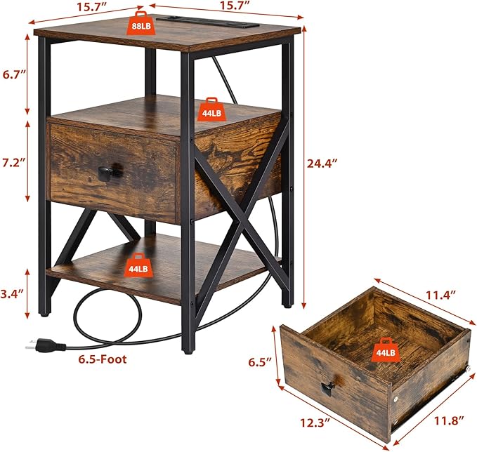 End Table with Wireless Charging, Charging End Table Bedside Table with Outlets - Image 3