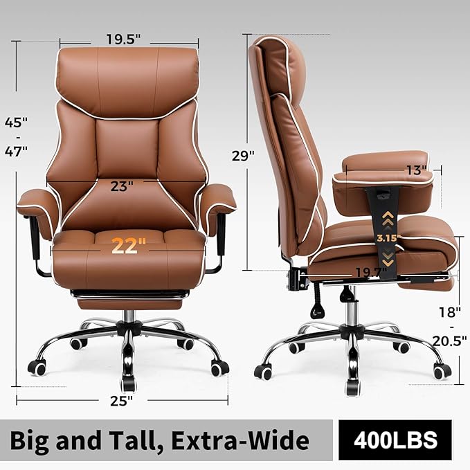 COMHOMA Big and Tall Office Chair 400lbs High Back Leather Executive Chair - Image 2