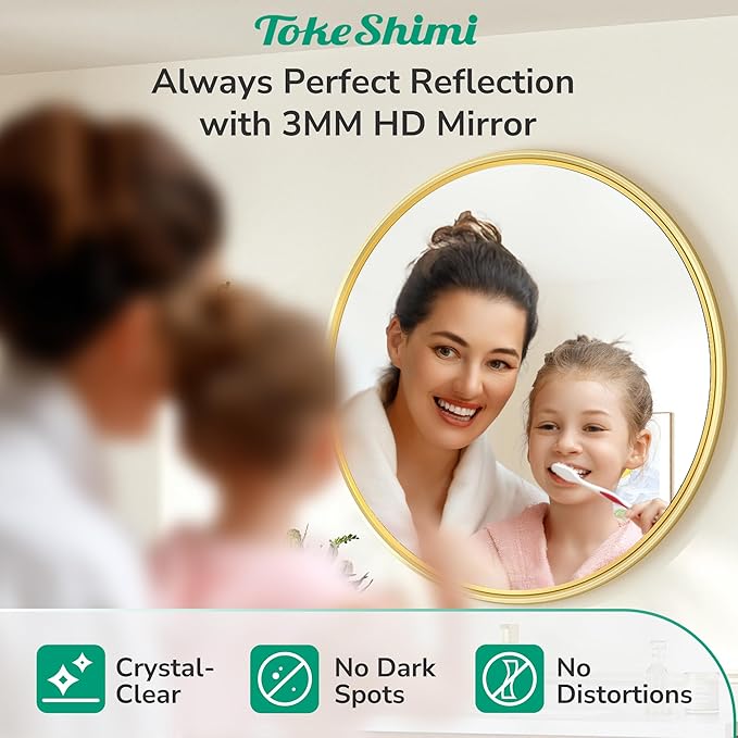 TokeShimi 18 in Brushed Gold Wall Mirror Framed Round Bathroom Mirror - Image 5