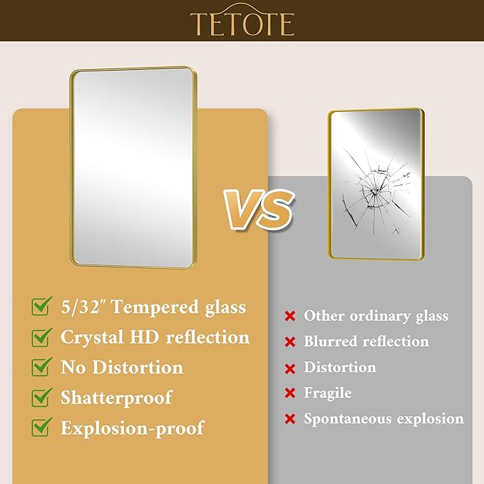TETOTE 48 x 36 Inch Gold Mirrors Brushed Gold Metal Framed Bathroom Mirror - Image 4