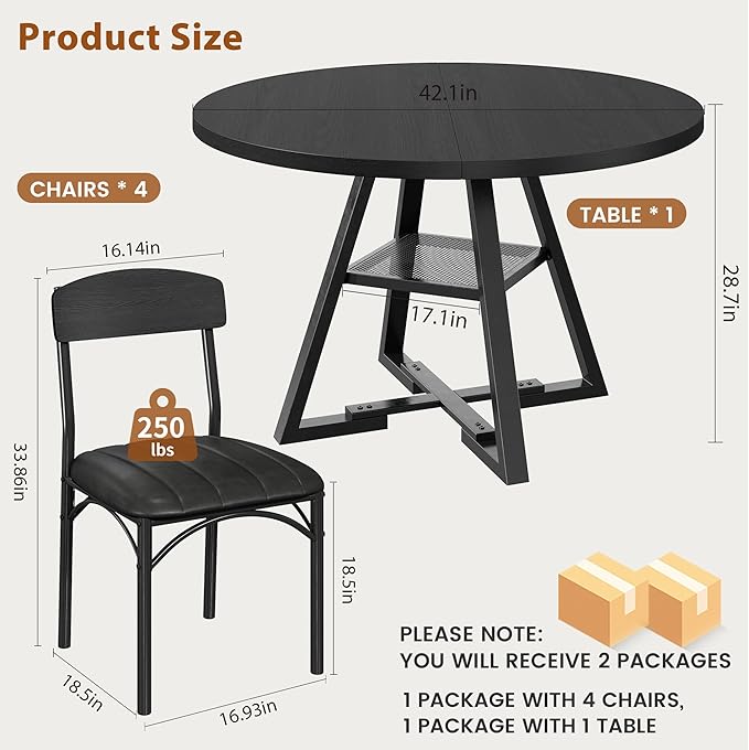 Round Dining Table Set for 4, Kitchen Table and Chairs for 4, Circle Table - Image 7