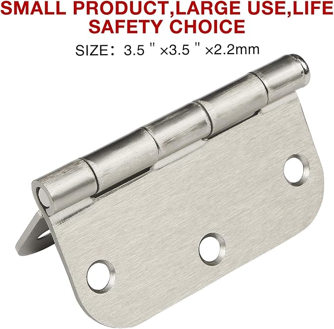 12 Pack Brushed Nickl Door Hinges 3.5 Inch x3-1/2 5/8 Radius Round Interior - Image 5