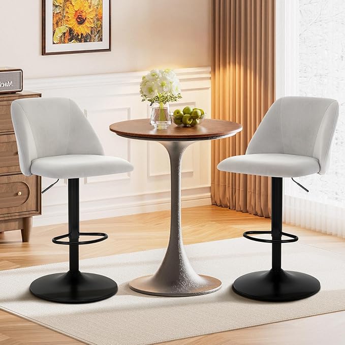 COLAMY Bar Stools Set of 6, Modern Swivel Bar Chairs, Adjustable Upholstered - Image 3