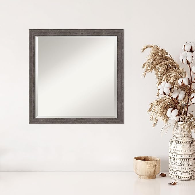 Amanti Art Grey Wall Mirror 23x23 Pinstripe Lead Grey Square Bathroom Mirror - Image 5