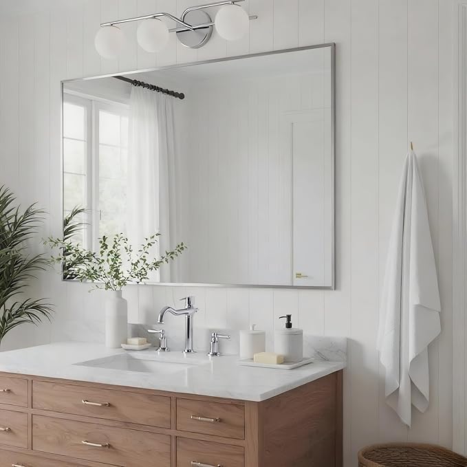 27x36 Inch Nickel Bathroom Mirror - Image 4