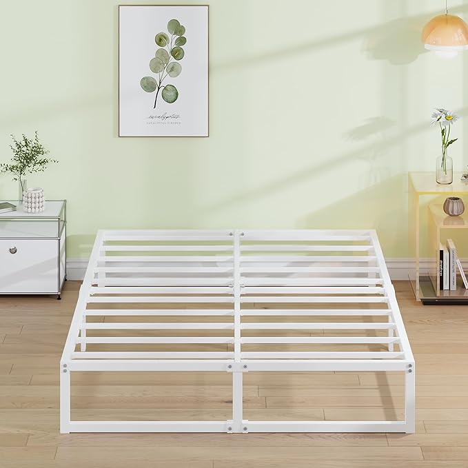 EMODA 12 Inch White Queen Bed Frame, Metal Queen Platform Bed Frame No Box by EMODA