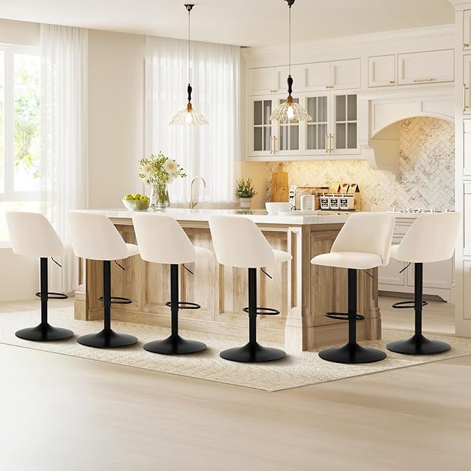 COLAMY Bar Stools Set of 1, Modern Swivel Bar Chairs, Adjustable Upholstered - Image 7
