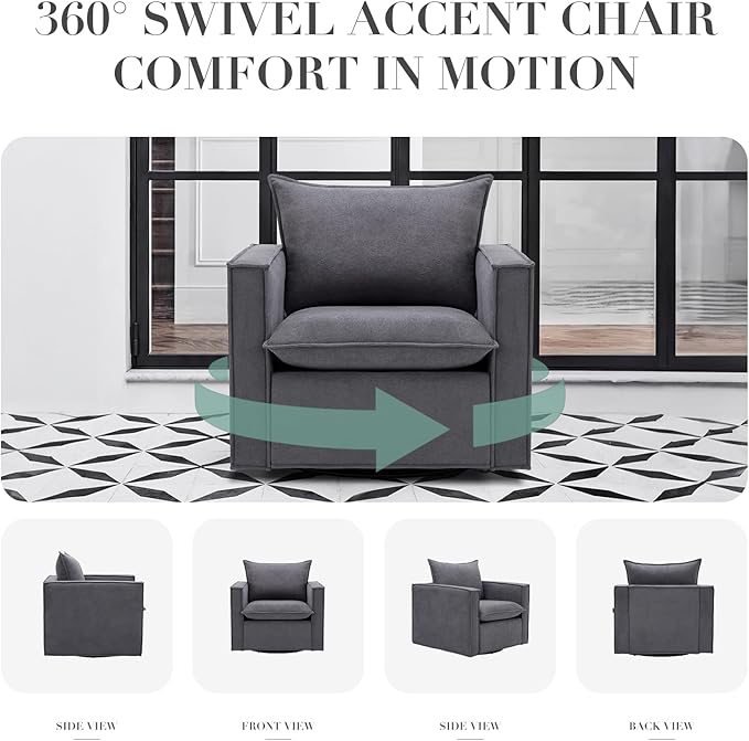 COLAMY Swivel Accent Chair, 34 Inches Wide Upholstered Arm Chair - Image 3
