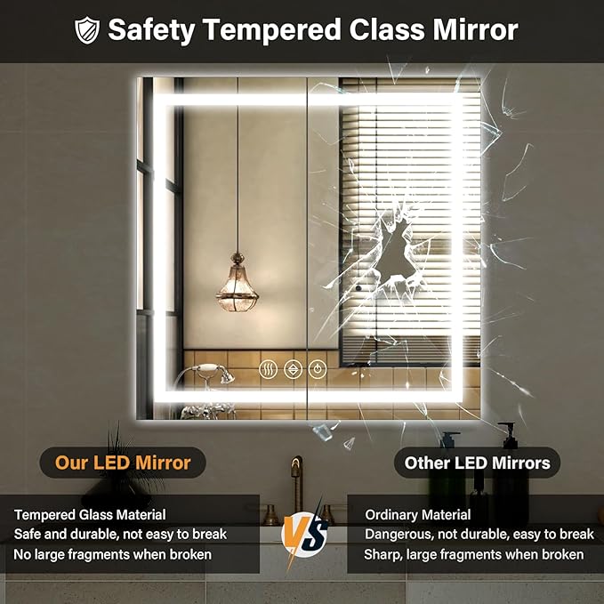 47"x 47" LED Bathroom Mirror, Backlit + Front Lit, LED Bathroom Mirror - Image 5