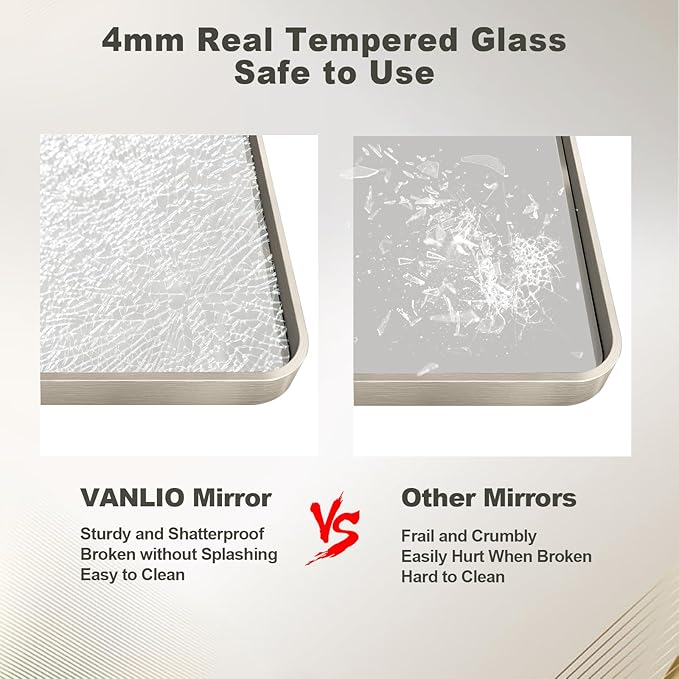24x36 Inch Brushed Nickel Bathroom Mirror, Brushed Silver Metal Framed Wall - Image 4