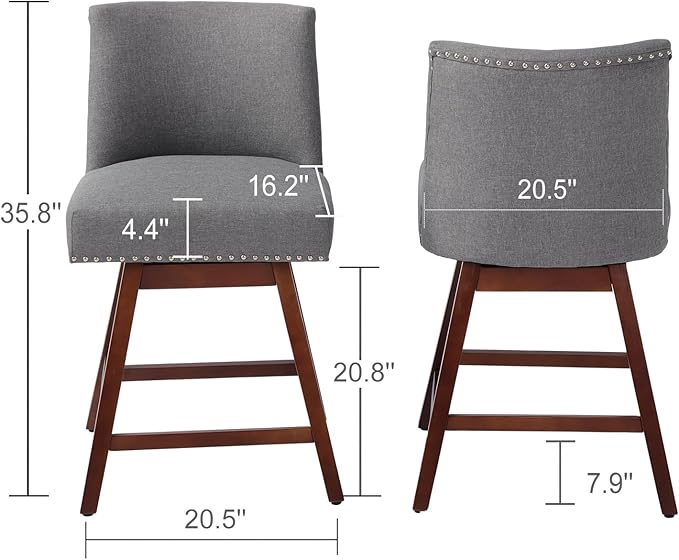 Counter Height Barstools Set of 2, 360° Swivel Bar Stools - Image 2