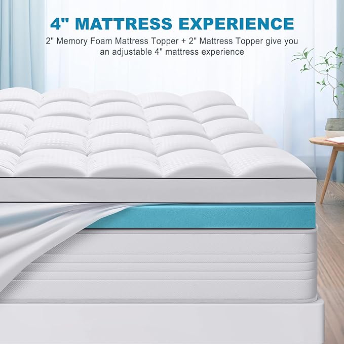 MASVIS King Size Dual Layer 4 Inch Memory Foam Mattress Topper, 2 Inch Gel - Image 6