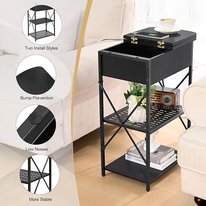 Narrow Side Table with Charging Station, End Tables Set of 2 - Image 5