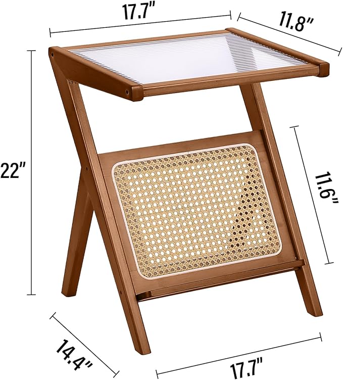 Tiita 2 Pack Rattan Side Table, Mid Century Nightstand, Bamboo Accent Bedside - Image 3